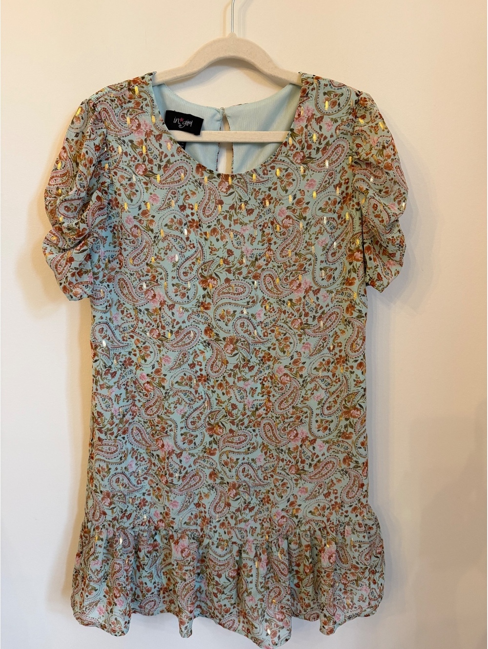 In Girl Size 10 Floral Paisley Puff Sleeve Dress with Ruffle Hem